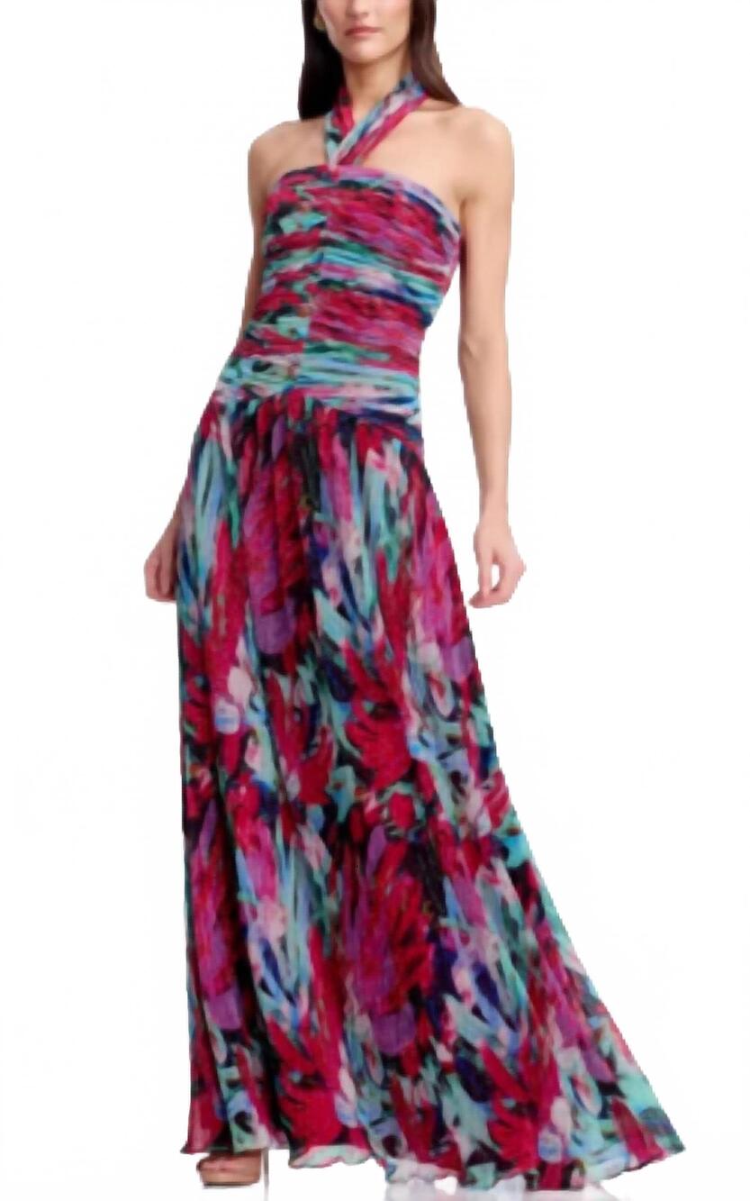 NEW DRESS THE POPULATION lillian gown in pink red multi